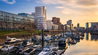 Medienhafen harbour skyline in Dusseldorf, Germany