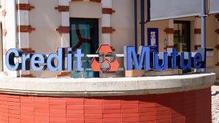 Bordeaux , Aquitaine / France - 05 05 2020 : Credit mutuel french bank sign and logo on office wall