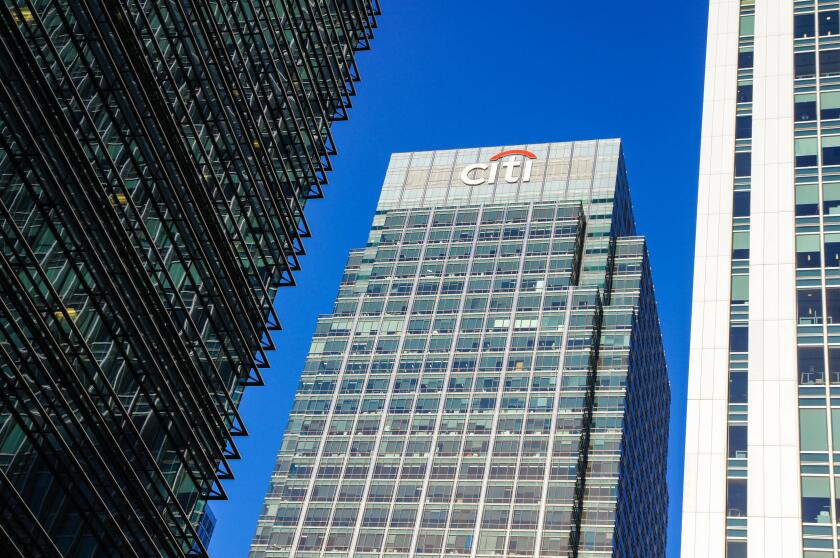 Citibank, Citigroup building in Canary Wharf, 25 Canada Square, London England United Kingdom UK