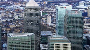 aerial view of Canary Wharf, East London E14