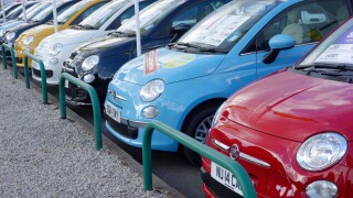 Row of Parked Fiat 500 Cars, UK