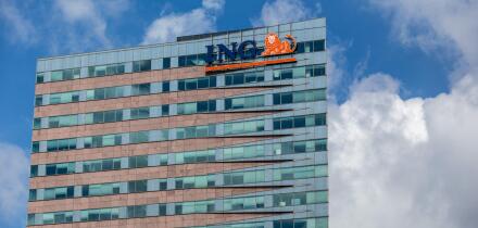 Amsterdam, Netherlands. June 27, 2015. Logo of ING bank at De Entree building