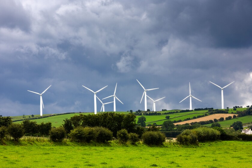 Wind turbine farm at Bothel, Lake District, Cumbria, UK