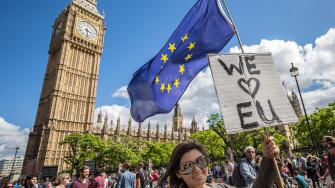 London, UK. 2nd July, 2016. ?March For Europe? protest against the Brexit EU Referendum saw tens of thousands of anti-Brexit protesters marching through central London to rally in Westminster?s Parliament Square Credit:  Guy Corbishley/Alamy Live News