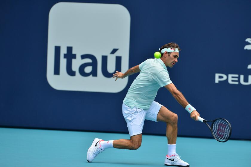 Miami Open 2019 day 14 men's final match presented by Itau at Hard Rock Stadium Featuring: Roger Federer Where: Miami Gardens, Florida, United States When: 31 Mar 2019 Credit: Johnny Louis/WENN.com