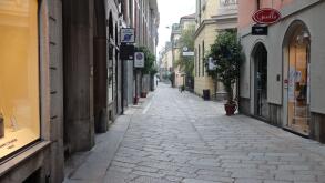 Closed boutiques in Milano fashion district, Italy