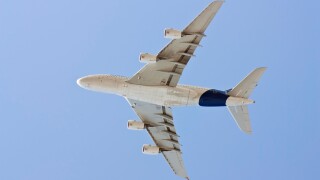 DUBAI - NOV 19: An Airbus A380 take-off during the 11th edition of Dubai Air Show held on Nov 19th 2009 in Dubai, UAE