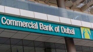 Commercial Bank of Dubai Sign logo on on the Corniche."
