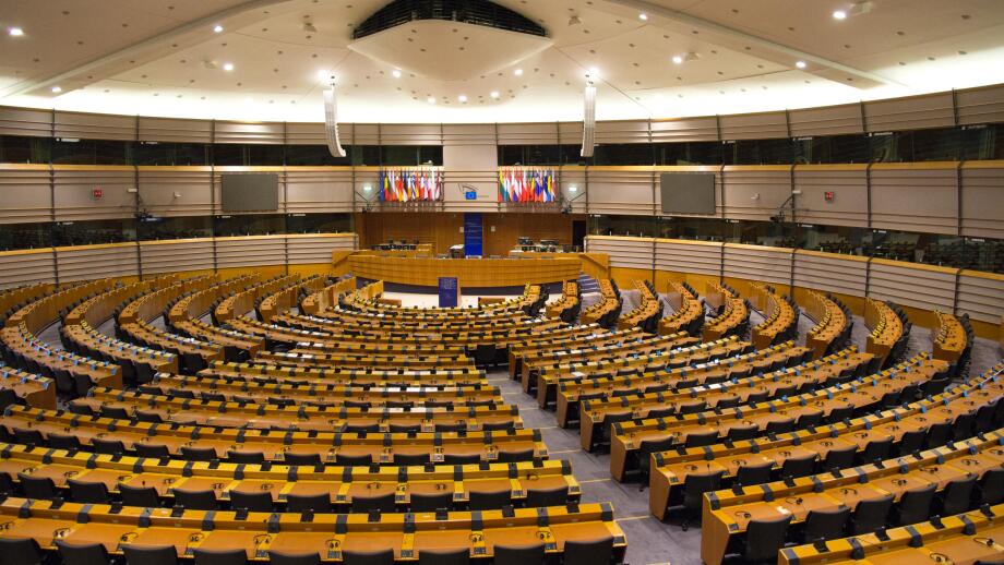 The European Parliament Room (debating chamber) in Brussels.