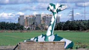 Not a plane crashing near a nuclear reactor but an RAF memorial next to Bradwell nuclear power station (now closed), Essex.
