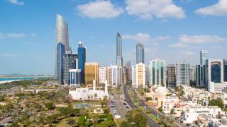 Modern city skyline, Abu Dhabi, United Arab Emirates, Middle East