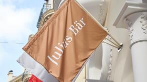 MONTE CARLO, MONACO - AUGUST 19, 2016: Julius Baer private bank sign flag in a sunny summer day in Monte Carlo, Monaco.