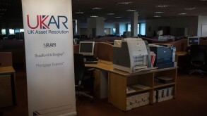 UK Asset Resolution signs (UKAR) at the Gosforth office branch (now closed). NRAM was formerly Part of Northern Rock.