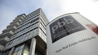 The logo of the Deutsche Pfandbriefbank seen in Unterschleissheim near Munich,&nbsp;Germany, 01&nbsp;November 2011. In the course of the investigation about the billion euro error of the Hypo&nbsp;Real Estate's 'bad bank', the HRE herself has come onto focus. According 