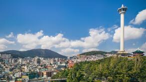 Republic of Korea, Busan, view of Busan City with Busan Tower