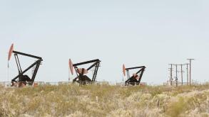 Vaca muerta field. Oil pump jack pumping crude out of the ground in Neuquen, Argentina