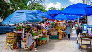 Street market selling food and traditional products in Merida, Mexico