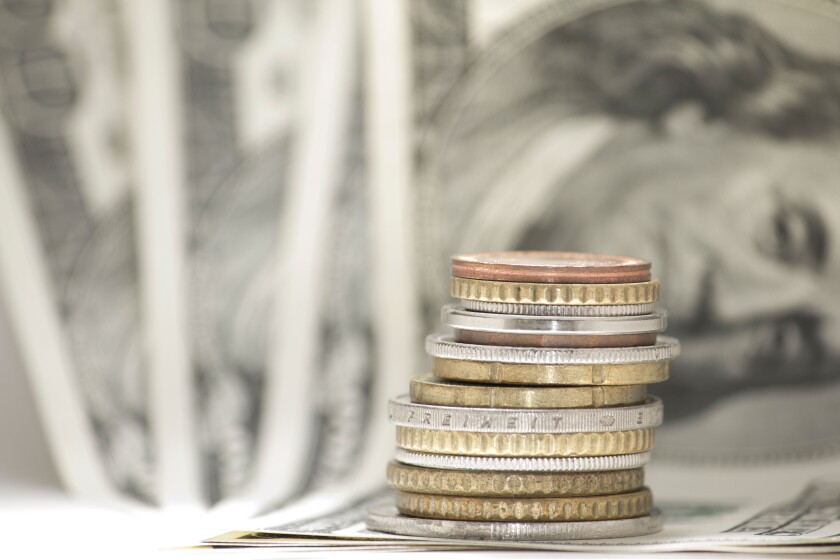 Shot of money, coins and paper notes