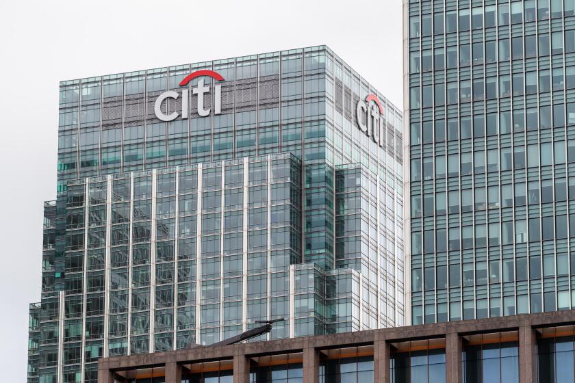 Citi building, Canary Wharf, London, one of the city's two financial centres.
