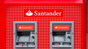 ATMs outside the Santander Bank, Tottenham Court Road branch in Bloomsbury, London, W1.