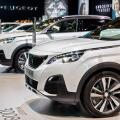 BRUSSELS - JAN 9, 2020: Row of new Peugeot car models presented at the Brussels Autosalon 2020 Motor Show.