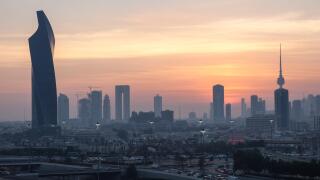 Kuwait City skyline at sunset