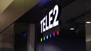 Tele2 sign at a store in the city of Uppsala, Sweden.