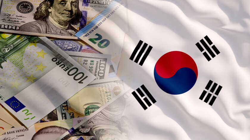 Waving Money and South Korea Flag