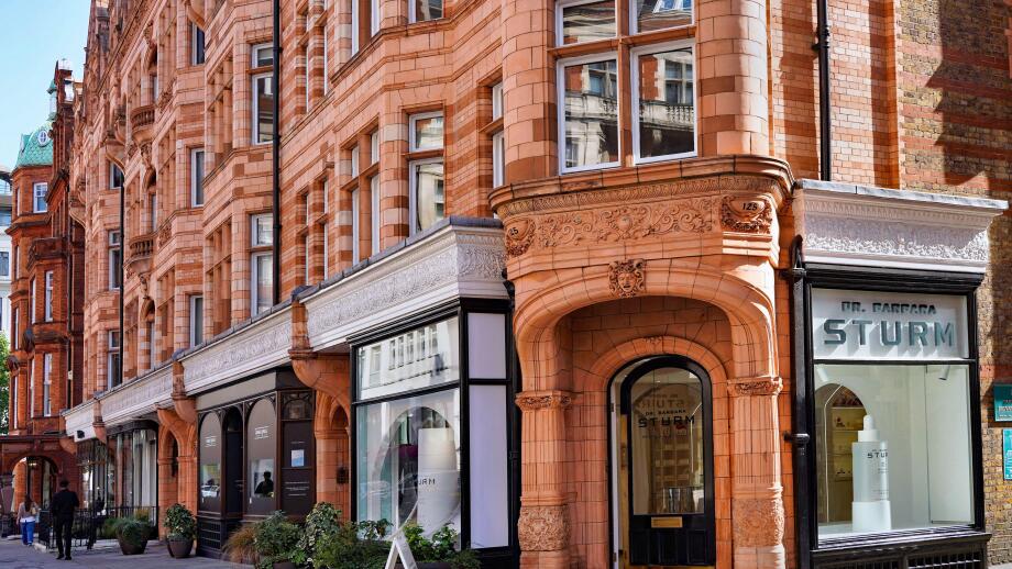 Highly decorated architecture of old commercial  building in Mayfair district of London