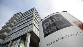 The logo of the Deutsche Pfandbriefbank seen in Unterschleissheim near Munich,&nbsp;Germany, 01&nbsp;November 2011. In the course of the investigation about the billion euro error of the Hypo&nbsp;Real Estate's 'bad bank', the HRE herself has come onto focus. According 