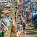 Camping area at the Glastonbury Festival, Somerset, England, UK.