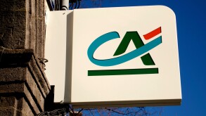Credit Agricole bank sign, France