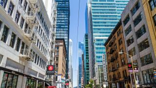 San Francisco California,Mission Street,downtown,street scene,commercial real estate,high rise skyscraper skyscrapers building buildings length,perspe
