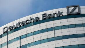 A logo sign outside of an office building occupied by Deutsche Bank in Amsterdam, Netherlands on October 4, 2015.
