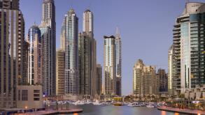 Skyscrapers in the harbour at Dubai Marina, Dubai, Unites Arab Emirates, UAE