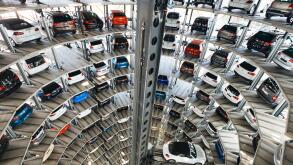 In one of the two car towers, Autostadt of the Volkswagen AG, Wolfsburg, Lower Saxony, Germany