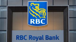 A Royal Bank of Canada (RBC) logo in Calgary, Alberta, Canada.