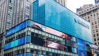 New York City, USA - August 3, 2018: Facade of a branch office of Barclays Bank in Manhattan, New York City, USA