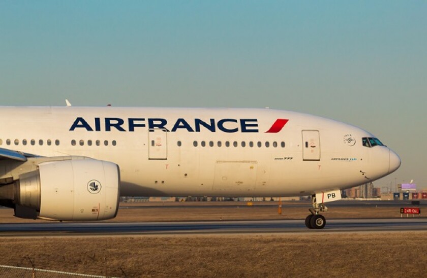 Air France Boeing 777-2 lining up for takeoff at Toronto Pearson Intl. Airport.