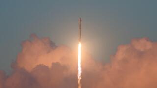 The SpaceX Falcon 9 rocket lifts off carrying the Echostar 105/SES-11 communications satellite streaks from Space Launch Complex 39A at the Kennedy Space Center October 11, 2017 in Cape Canaveral, Florida.
