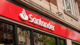 LONDON- APRIL 22, 2025: Santander Bank logo on branch. High Street retail and commercial bank
