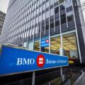 MONTREAL, CANADA - NOVEMBER 3, 2018: Bank of Montreal logo, known as BMO, in front of their main office. Called as well banque de Montreal, it is one 