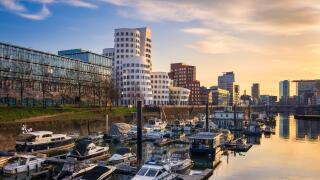 Medienhafen harbour skyline in Dusseldorf, Germany