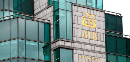 Headquarters of the Allied Irish Bank, AIB, on the River Liffey in the financial district in Dublin, Ireland, Europe