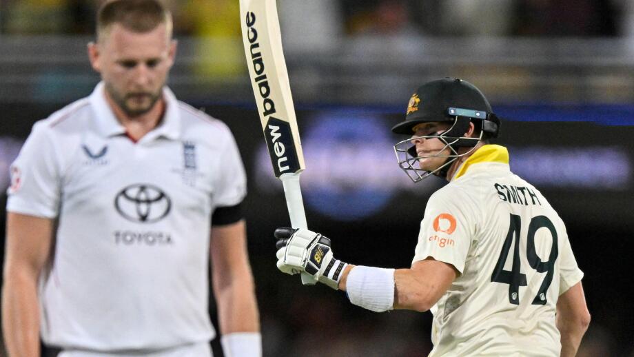 5th December 2025, The Gabba, Brisbane, Queensland, Australia; Ashes International Test Cricket, Day Two, Australia versus England; Steve Smith of Australia celebrates scoring a half century