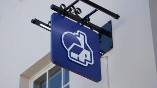 The Nationwide Building Society sign hanging above a branch in the UK