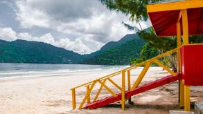 Maracas beach Trinidad and Tobago lifeguard cabin side view empty beach relaxing scene
