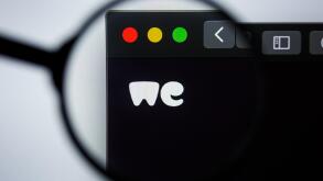 Los Angeles, California, USA - 21 Jule 2019: Illustrative Editorial of WE TRANSFER website homepage. WETRANSFER.COM logo visible on display screen.