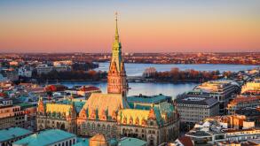 Aerial view of the City Hall of Hamburg, Germany