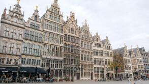 Antwerp, Belgium - 10.28.2025: Historic House Facades on Grote Markt Antwerp Belgium
